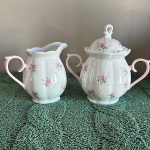 Grace Teaware Sugar Bowl Creamer Ivory Pink Rose Beautiful!! NEW!
